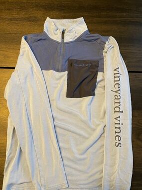 Vineyard Vines Light Blue and Navy Pullover Half-Zip
